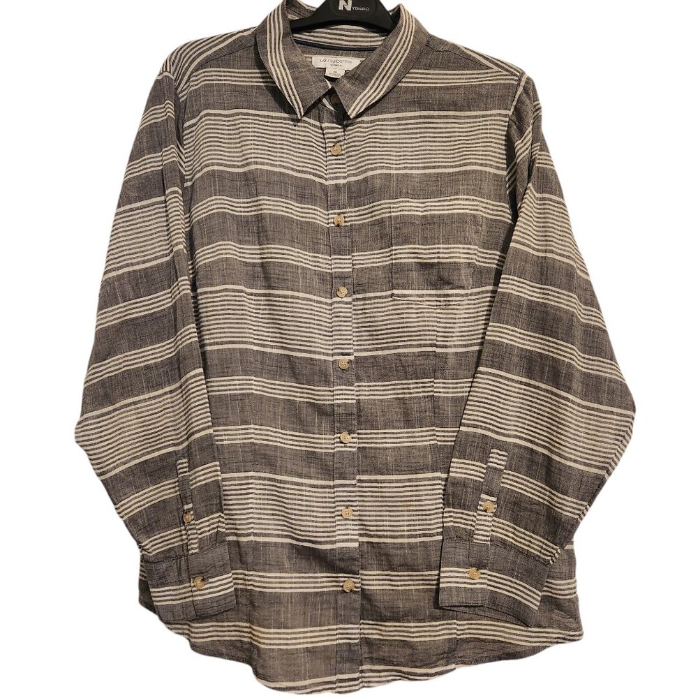 Liz Claiborne Woman Gray and White Stripe Blouse Size 2X